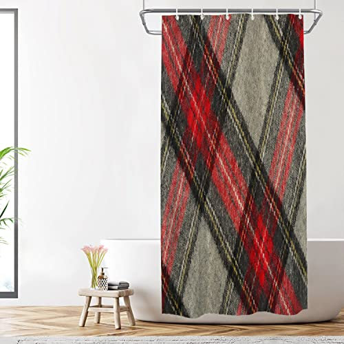 Shrahala Moderner Duschvorhang, kariert, dekorativ, rot, schwarz, grau, Raute, schottisches Tartan, Polyesterfaser, wasserdicht, mit Kunststoffringen für Duschkabine, Badewannen, 182,9 x 91,4 cm