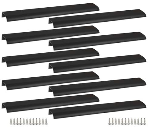 Ndjiloik 10 Piezas Tiradores de Muebles Negros 150mm,asas ocultas para puertas y cajones,Tiradores de Puerta para Armario