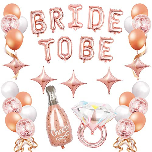 Bride to Be Deko Bride to Be Luftballons mit Roségold Konfetti Folienballon, Braut to Be Deko Accessoires JGA Deko für Junggesellinnenabschied Frauen Bachelorette Party Bridal Shower