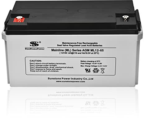 Sunstone Power aufladbarer Akku 12V 65AH AGM Batterie Speicher Blei Ersatzakku für USV Notstromversorgung, Solar Beleuchtung, Photovoltaikanlage, Wartungsfrei Zyklenfest