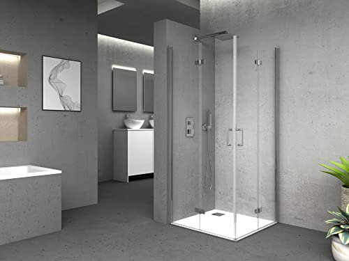 Marwell SHINE SQUARE 90x90x195 cm Duschkabine mit einklappbaren Falttüren Duschabtrennung mit Abperleffekt und hochwertigen Scharnieren Dusche aus Einscheibensicherheitsglas