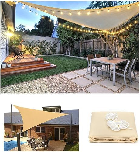 Sonnensegel, dreieckig, wasserdicht, mit LED-Lichtern, Sonnenschutz, UV-Schutz, für Terrasse, Garten, Terrasse, Strand, Pool, Beige, 2 x 2 x 2 m