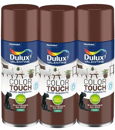 Dulux Valentine Peinture Intérieure et Extérieure Aérosol Color Touch - Satin Brun Chataigne 400 ml - Lot de 3