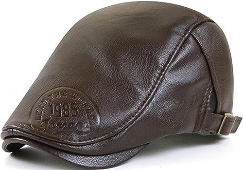 JFAN Baskenmützen für Männer Flatcap Herren Schiebermütze Damen Herren Barett aus Gurte PU Leder Einstellbar Winter,Braun,One Size