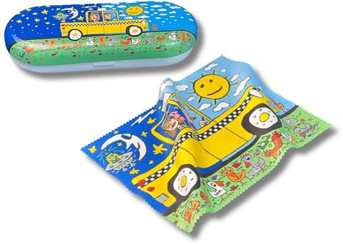 MediMuc Flaches Brillenetui mit passendem Reinigungstuch aus Microfaser - Rizzi, Taxi and some pigeons - Maße: L/H/B 16 x 2,8 x 6,6cm - FridolinEdition