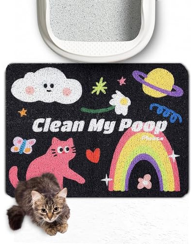 Lukamoo® Cute Cat Litter Mat (60x40cm), Large, for Kitty Litter & Cute Cat Litter Box, Cat Accessories for Indoor Cats (Rainbow (Black) (Rainbow Wonderland)