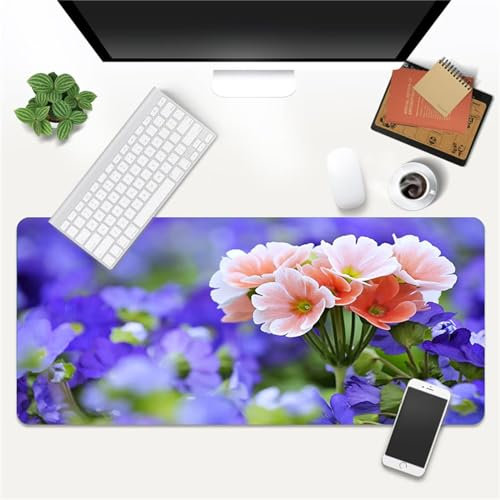Gaming Mauspad XXL Blume Rosa Violett,700x400x3mm Mousepad Große Vernähte Kanten rutschfest Schreibtischunterlage Verbessert Präzision und Geschwindigkei Mousepad für PC Gamer Büro