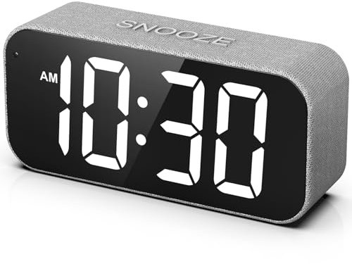 DOUMOSH Dualer Wecker digital für Schlafzimmer, automatische Helligkeitsanpassung, 2 großes LED-Display, natürlicher Alarmton, lauter Digitalalarm für Intensivschläfer, Kinder (Grauer Stoff)