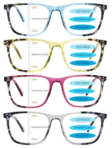 Kerecsen 4 Pack Progressive Multifocal Reading Glasses for Women Blue Light Blocking Classes Computer Readers with Spring Hinges (4 MIX COLOR, 1.5, x)