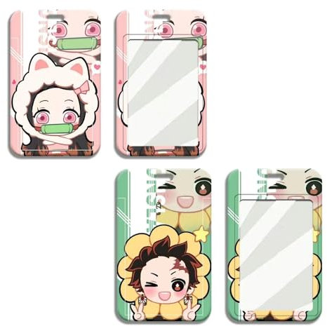 2 Stück Demon Slayer Anime Badge Halter mit Umhängeband, Lanyard mit Kartenhalter, für Ausweis, Schlüssel, Artikel, Büro, Schule, Buskarte