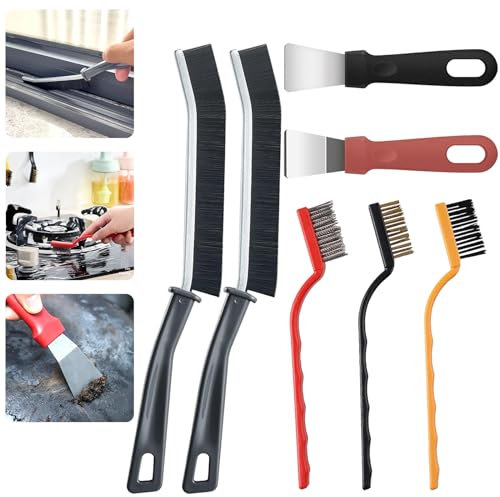 FTONOM5 Crevice Cleaning Brush Crevice Gap Cleaning Brush Tool Kit 3Pcs Recess Crevice Brush 3Pcs Stainless Steel Brass Nylon Brush with 2Pcs Oven Cleaning Tool Non Scratch for Stove Pan