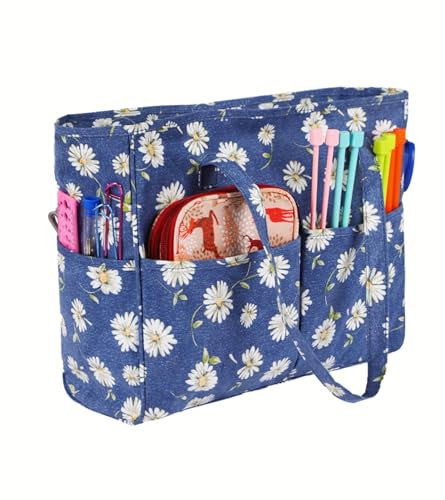Kiswleon Knitting Bag,Crochet Bag for Needles and Embroidery Organiser,Knitting Tote Bag,Craft Bag for Wool and Needles Storage,Knitting Bags and Knitting Organizers Multiple Pockets for Women