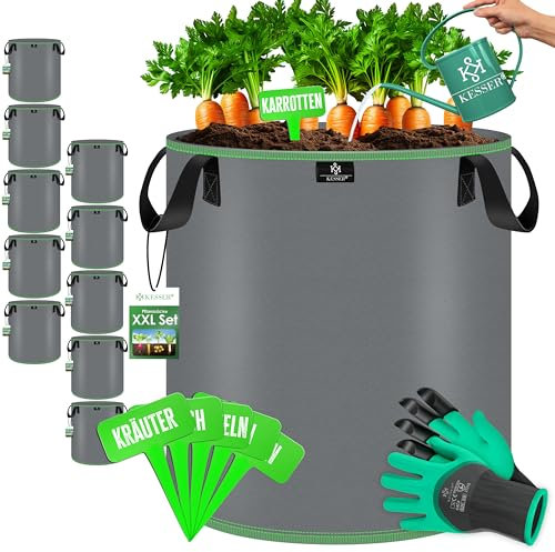 KESSER® Lot de 10 Sac de Plantation 20 litres | Sacs de Plantation en Tissu Non Tissé avec Etiquettes Nominatives | Sac de Plantation de Pommes de Terre avec Fenêtre & Poignées | Gris