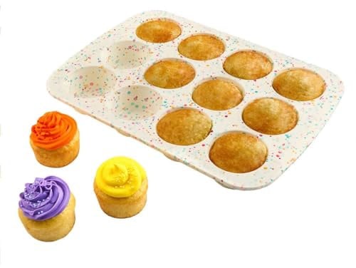 Trudeau Structure White Confetti Reinforced 12 Cup Dome Cake Pan/Mold Silicone Bakeware - 2 Pack (24 Cup Total)