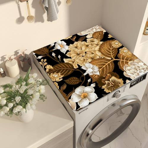 Nouiroy Tapete para lavadora, con diseño floral, para lavadora, secadora, cubierta superior, superabsorbente, para lavadora, microondas, refrigerador (jardín misterioso)
