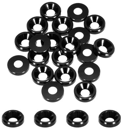 sourcing map M3 Cone Cup Countersunk Washers,Hole Dia 3.1mm/0.12 Aluminum Gaskets Cup Head Washer Gasket for Screw RC/FPV/PC/Drone/Mechanical Accessories Model Parts,Pack of 20(Black)