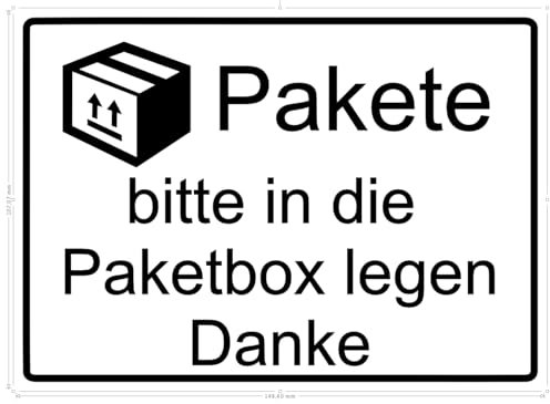 TF Skins Paketaufkleber - Paketbox Aufkleber - Pakete bitte in die PAKETBOX legen - Hält auf allen Oberflächen - Hochwertiger Vinyl-Aufkleber - Weiß/Schwarz - ca.15x10cm