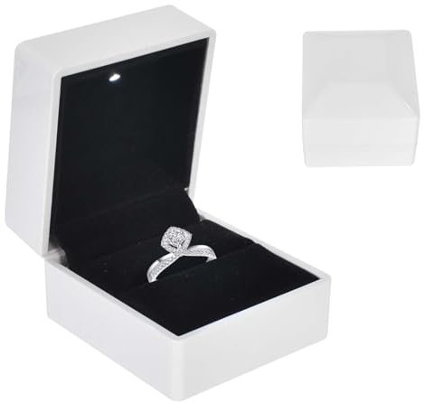 Colexy Ring Box mit LED-Licht, LED-Ringbox Beleuchtete, Samt Schmuck Geschenkbox mit LED-Innenbeleuchtung, Schmuck Präsentationsbox, für Verlobung, Heiratsantrag, Hochzeit (Weiß)