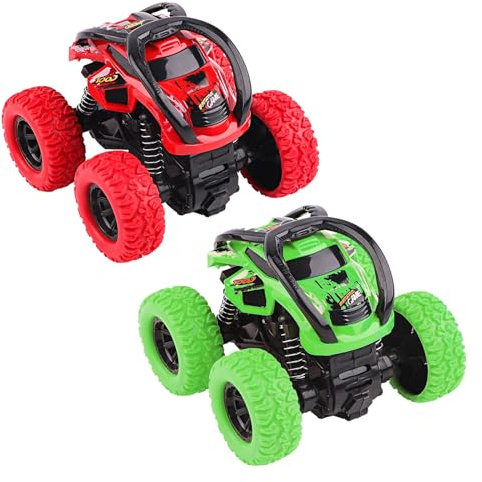 2 Stück Auto Spielzeug ab 2 Jahre, Rückziehauto Spielzeugautos ab 3 Jahre | 360-Grad-Drehungen Monstertrucks, Auto Geschenk für 2-10 Jährigen Jungen Mädchen(Grün,Rot)
