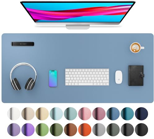Aothia Schreibtischunterlage,Mauspad mit PU Leder und Rutchfeste Wildleder,Multifunktionales Office Mousepad Laptop Schreibunterlage,Tisch-Schutz Unterlage für Büro/Home(Denim Blau,91x43cm)