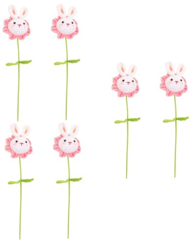 ABOOFAN Blumen Künstlich Ostern 6 Stk Gestrickter Hase Hasenpuppe Häkeln Gestrickter Kaninchenstrauß Plüsch Osterhase Plüschhase Gefälschter Blumenstrauß Plüschtier Gestrickter Strauß Stoffhase Polyester