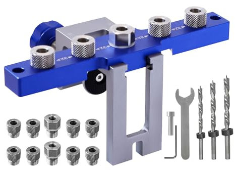 Self Centering Doweling Jig Kit, Adjustable Drilling Guide Puncher Locator Dowel Jig Kit for Straight Holes with1/4 5/16 3/8 Drill Bit for Furniture Assembly, DIY Projects