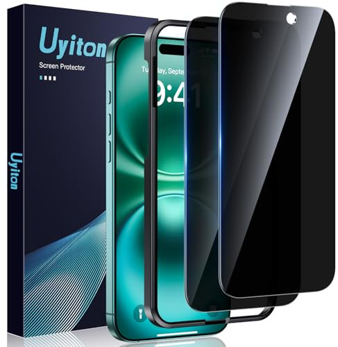 Uyiton für iPhone 15 Plus/16 Plus für Panzerglas Sichtschutz - 2 Stück 9H Härte Schutzglas Sichtschutz mit Schablone,30°Privacy Schutz,Vollständige Abdeckung Anti-Spy Panzer Schutz Glas