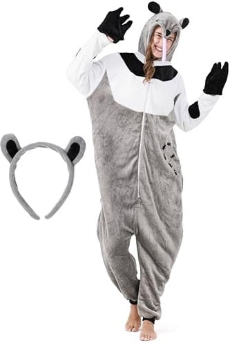 corimori Flauschiges Ameisenbär-Kostüm für Erwachsene mit Haarreif | Karneval Kostüm Onesie für Damen, Herren | Körpergröße 150-160cm