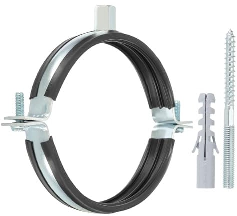 PATIKIL 4.3-4.6/108-118mm Split Ring Pipe Hanger, Heavy Duty Adjustable Pipe Bracket Clamp Galvanized Iron Wall Ceiling Mount Pipe Strap Support with Screws & Expansion Tube, Black