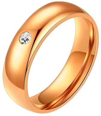 Aotiwe Verlobungsring Damen Rotgold, Stainless Steel Ring 5mm Poliert Rund mit Zirkonia Rosegold Herren Ringe Set Edelstahl Größe 62 (19.7)