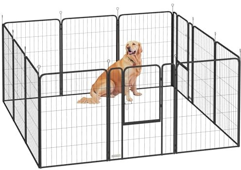 PawHut Welpenlaufstall Welpenauslauf mit 12 Gitter je 68x100 cm Tür Erdspießen flexibel faltbar Schutzplane Freilaufgehege 100cm hoch Hundelaufstall drinnen draußen Welpengitter für Hund Katze