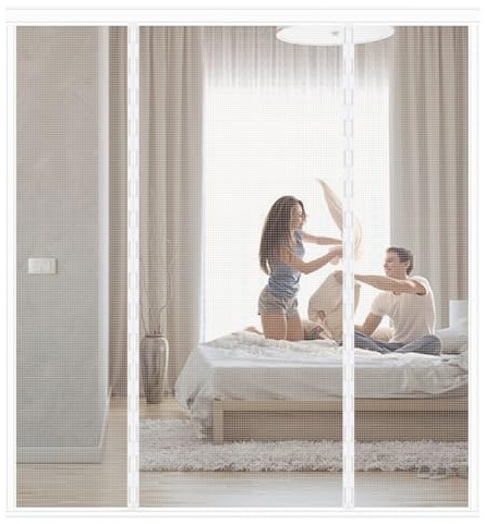 Tenda Magnetica Zanzariera per Porte - Doppia Apertura 190(48/94/48)220cm, Protezione Efficace contro Insetti e Molto Resistente Traspirante, accesso facile e chiusura automatica, Bianco