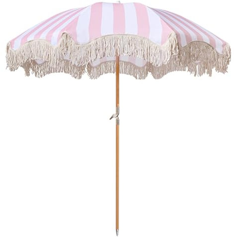 200 cm Boho-Strandschirm mit Rayures, Tragbarer UV-Geschützter Strandtischschirm für Pool, Terrasse, Garten