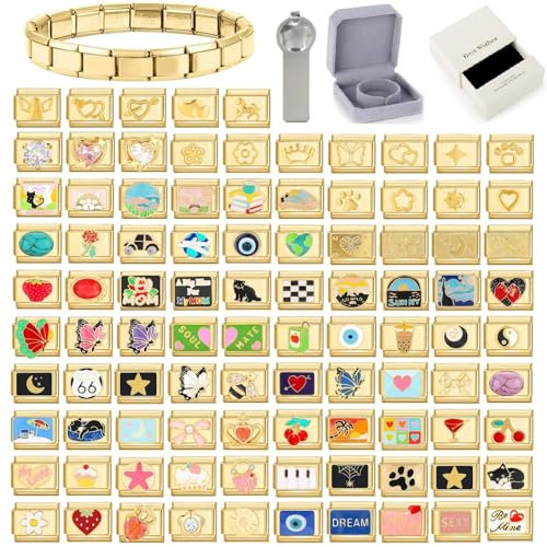 papasgix Personalisierte Italian Charm Bracelet Charms Gold Silber 10pcs Module für 9mm Italian Style Charms für Damen DIY Abnehmbar Italienisches Charm Armband Mädchen Geschenk Gold