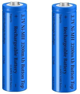 2 Pack Ni-MH 3.7V Piles Rechargeables, NiMH 3200mAh Haut Boutonné Batterie Rechargeables pour Lampe Frontale LED, Mini Ventilateurs, Phare,Taille:18mm * 67mm / 0.7inch * 2.63inch (Largeur * Hauteur)