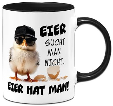 Ostergeschenke für erwachsene Männer - Tasse Eier sucht man nicht. Eier hat man! - Kücken Kappe - Ostertassen lustig für Ostern - Geschenk für Mann, Freund, Hühnerliebhaber (Schwarz)