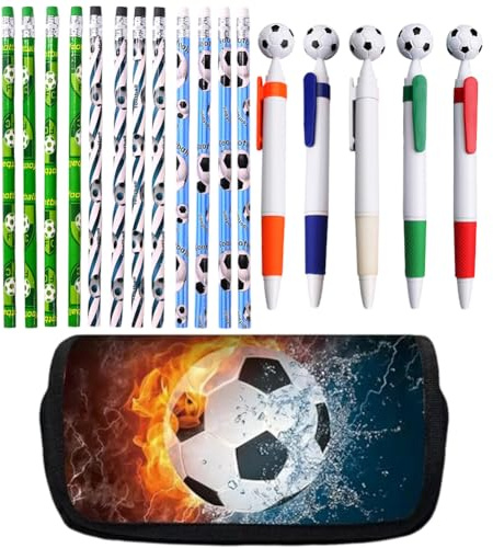 Penna a Sfera di Calcio, Matite da calcio, Astuccio per Matite da Calcio, Cancelleria Tema Calcio, Set di Cancelleria a Tema Calcio, Regali per Gli Amanti del Calcio, Compleanno Bambini Regalo