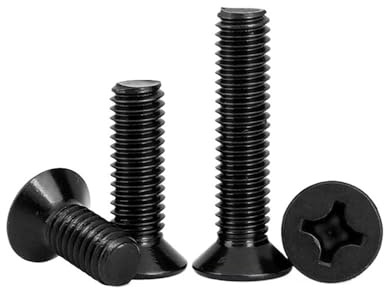 MBHHU 200-500 Stück M1 .2 .4 .6 .7 Metrische Schwarze Stahl-Kreuzschlitz-Flach-Senkkopfschrauben (6 mm. (200 Stück))(6mm,M1.4 (200pcs))
