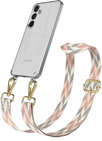 EAZY CASE Handykette - Verstellbares Taschenband kompatibel mit Galaxy S24 Plus, Schulterriemen, Handykordel mit Silikon Hülle, Umhängetasche, Mint/Rosa Mix Gold