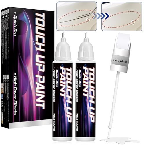 HuakChai Stylo de retouche peinture carrosserie, Stylo de retouche peinture voiture 2 en 1, réparation professionnelle des rayures de peinture automobile, stylo retouche peinture voiture (Blanc)