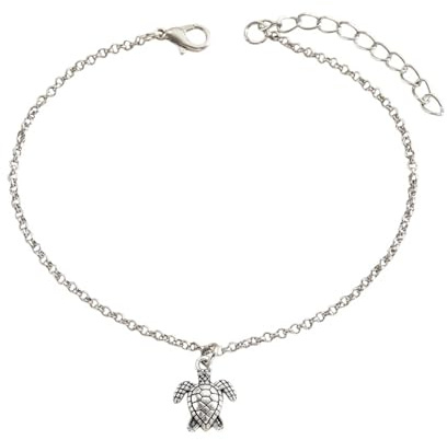 Karma NH11302840 Fußkettchen Seestern, Welle od. Schildkröte Silber 21 cm modern filigrane Fusskette maritim Fußschmuck Urlaub Strand Abendmode Accessoires