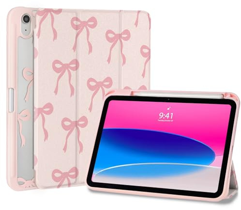 Fycyko Hülle für iPad 11. Generation A16 2025/10. Generation 2022,iPad 11 Zoll Hülle mit Stifthalter, Cute Rosa Bow Trifold Ständer, Klare Durchsichtig Rückseite Rosa Ästhetisches Schutzhülle