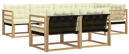 vidaXL Outdoor-Sofagarnitur mit Kissen 7 pcs Weiß und Creme, Garten-Sofa, modernes Outdoor-Möbel, strapazierfähige Lounge, Sitzgruppe für Terrasse und Komfort
