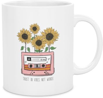 Aneh Atelier Vintage Cassette with Sunflowers Coffee Mug Gift for Music Lovers Ceramic 330 ml
