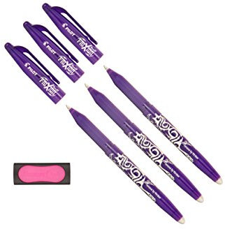 Pilot Tintenroller Frixion Ball, radierbar (3er Pack + Radierer, violett)