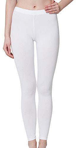 Celodoro Damen Leggings, stretchige Jersey Hose aus Baumwolle - Weiss L