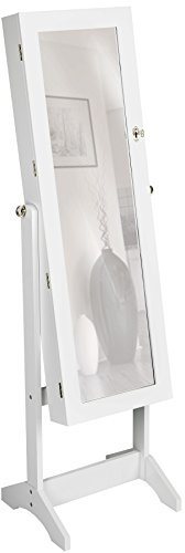 tectake® Schmuckschrank, Standspiegel mit Schmuckkasten, Spiegel groß mit Schrank Organizer für Schmuckaufbewahrung, Schmuck Organizer Geheimversteck Schrank Schlafzimmer - Weiß