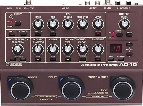 BOSS AD-10 Acoustic Preamp und Multieffekt-Pedal - Professioneller Preamp/DI für das Performen und Aufnehmen mit Elektro-Akustikgitarren