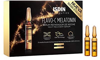 ISDIN Isdinceutics Flavo-C Melatonin Reparatur-Serum für die Nacht (30 Einzelampullen) | Schützt die Haut vor Schäden durch freie Radikale