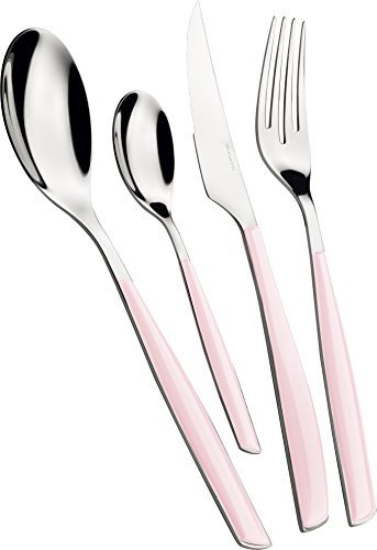 BUGATTI, Glamour, Ensemble de 24 Couverts en Acier Inoxydable 18/10 et Manche de Couleur Lotus Rose. Ensemble de Couverts 6 Personnes: 6 cuillères, 6 fourchettes, 6 Couteaux et 6 cuillères à café